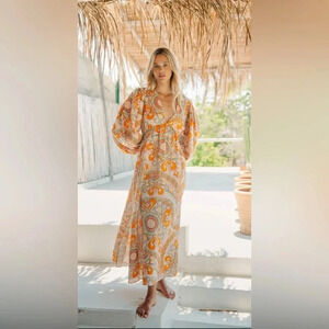 Sundress EVA LONG DRESS LINEN HAVANA AQUARELLE